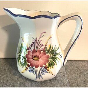 Vintage Floral Pitcher Made in Portugal 6 1/2 " Tall  Signed  # 1888